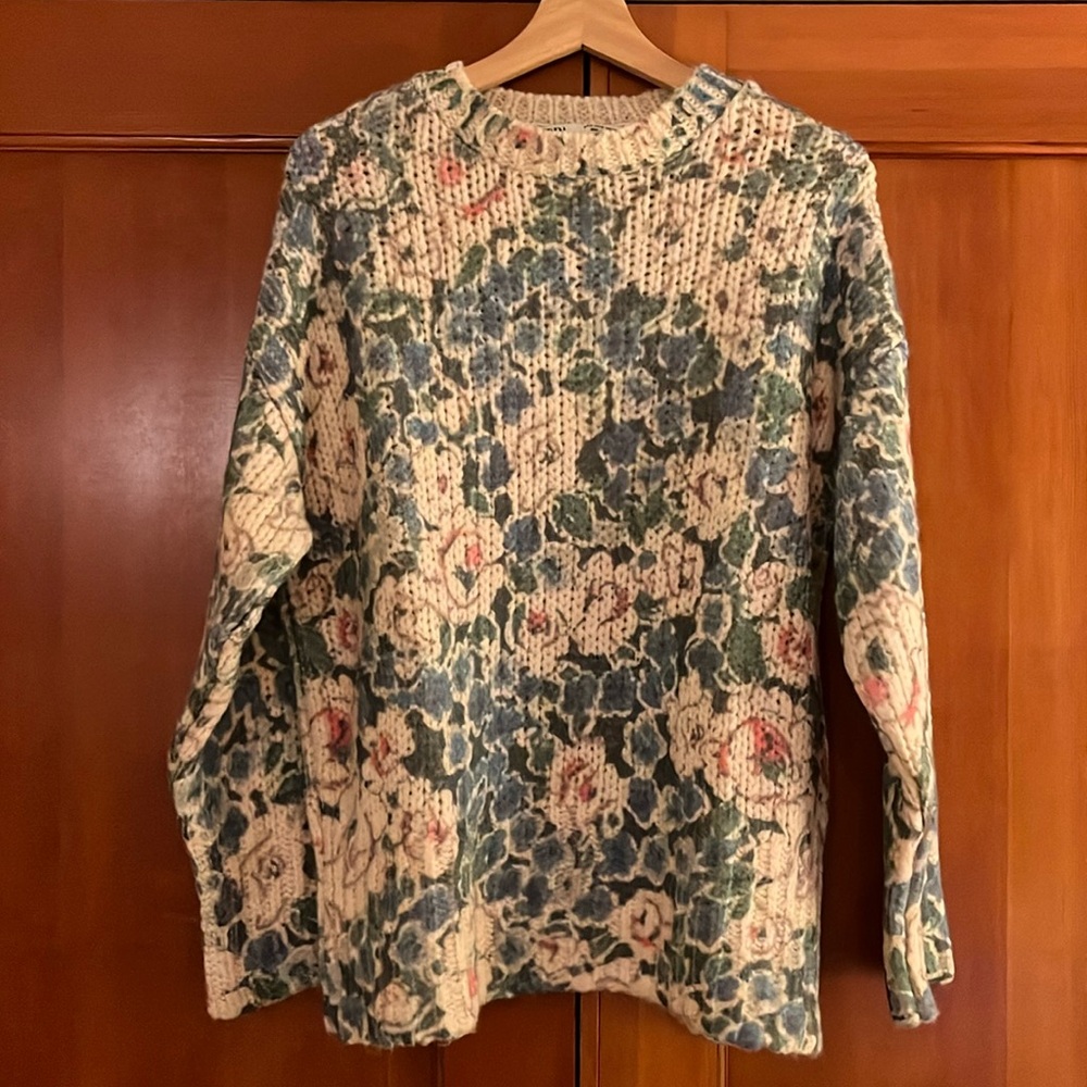 Zara floral knit sweater